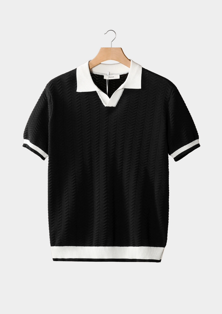 Black Contrast Textured Polo