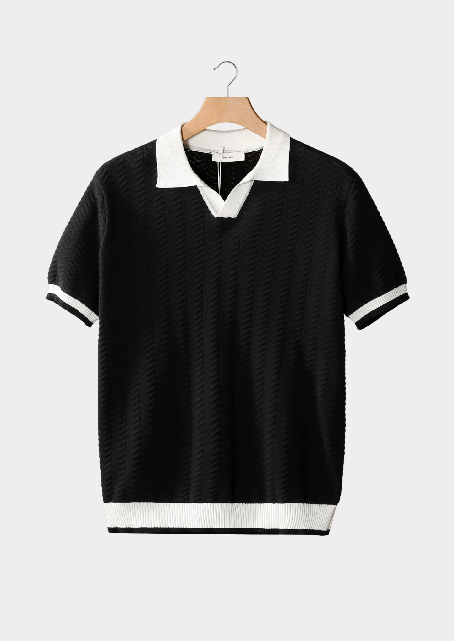 Black Contrast Textured Polo