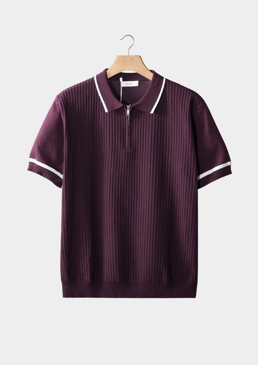 Purple Contrast Trim Zipper Polo