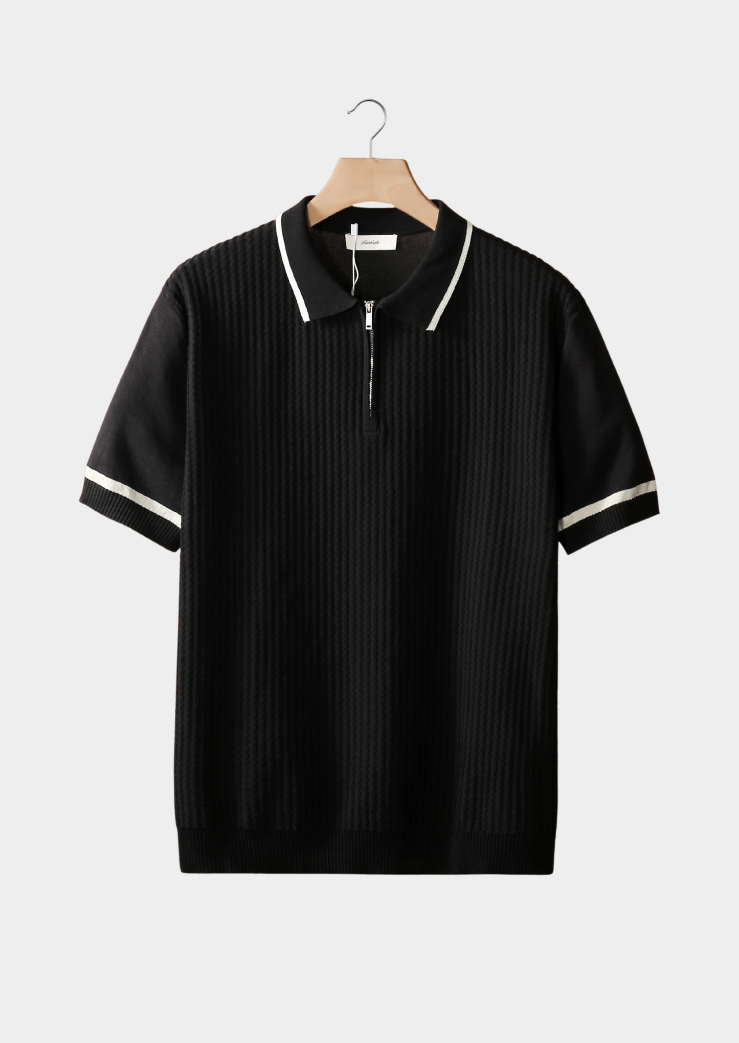 Black Contrast Trim Zipper Polo