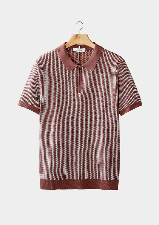 Dusty Rose Geometric Textured Zipper Polo