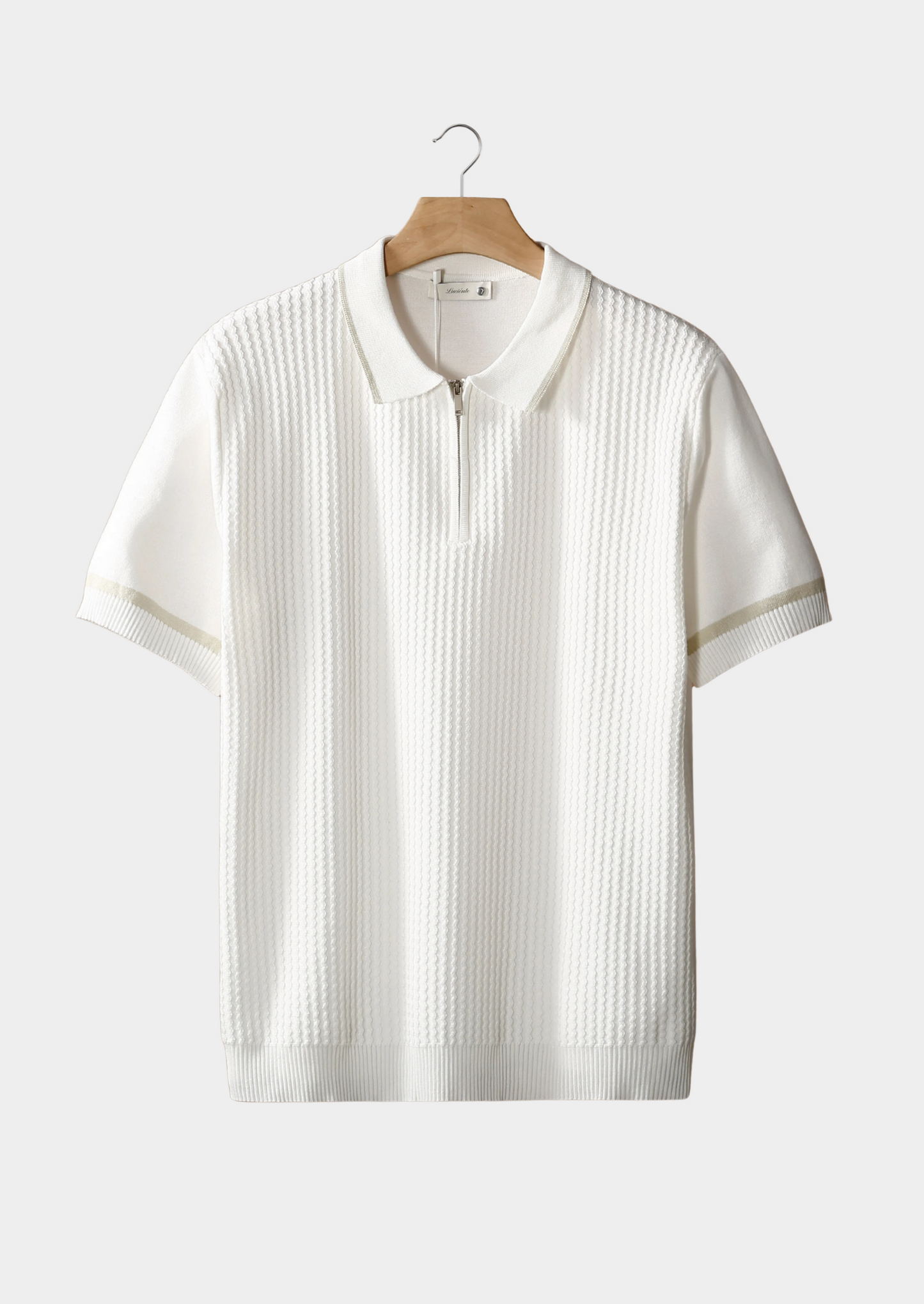 White Contrast Trim Zipper Polo