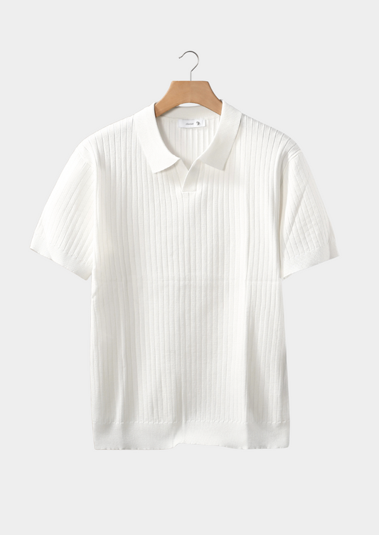 White Ribbed Buttonless Polo