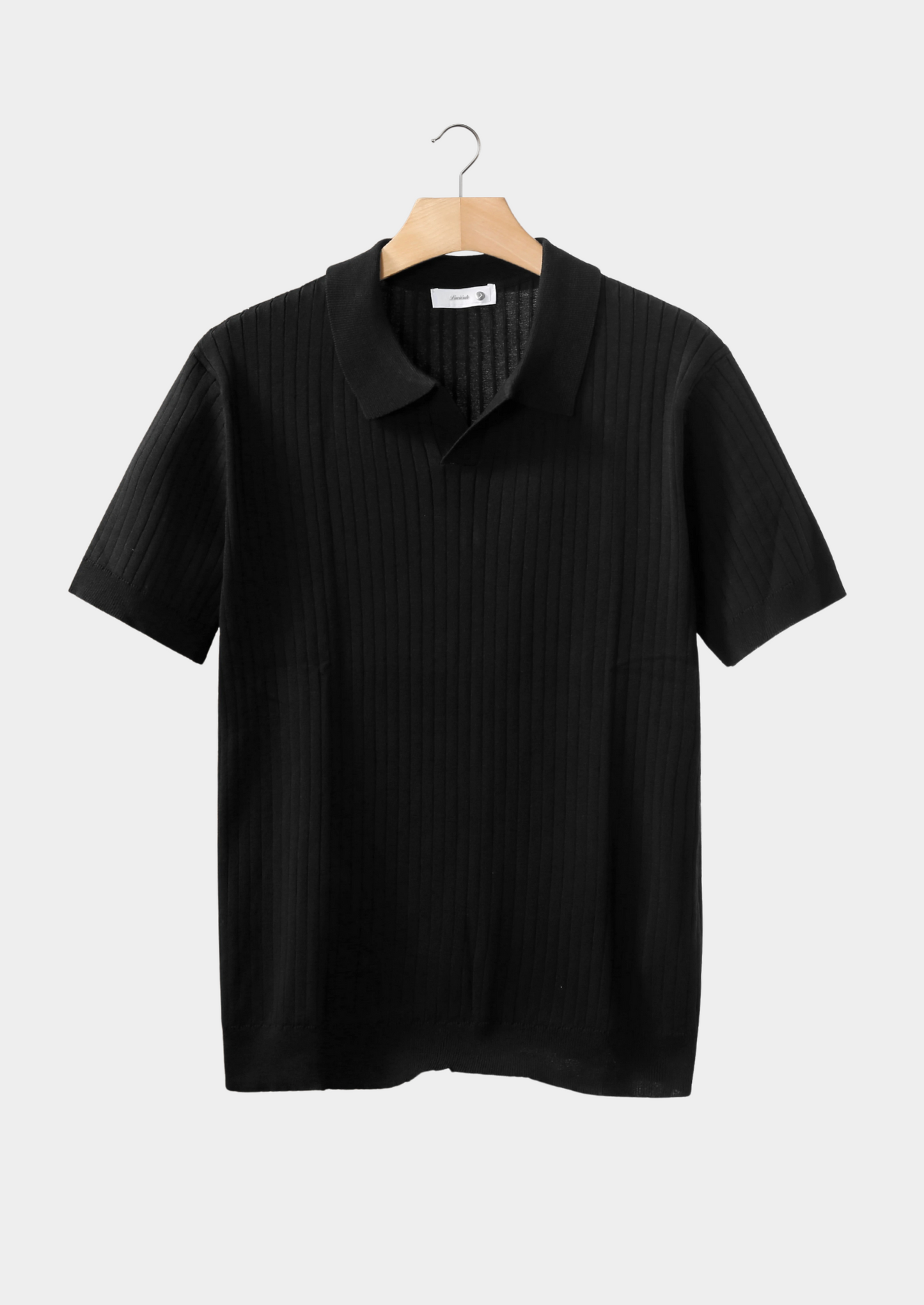 Black Ribbed Buttonless Polo