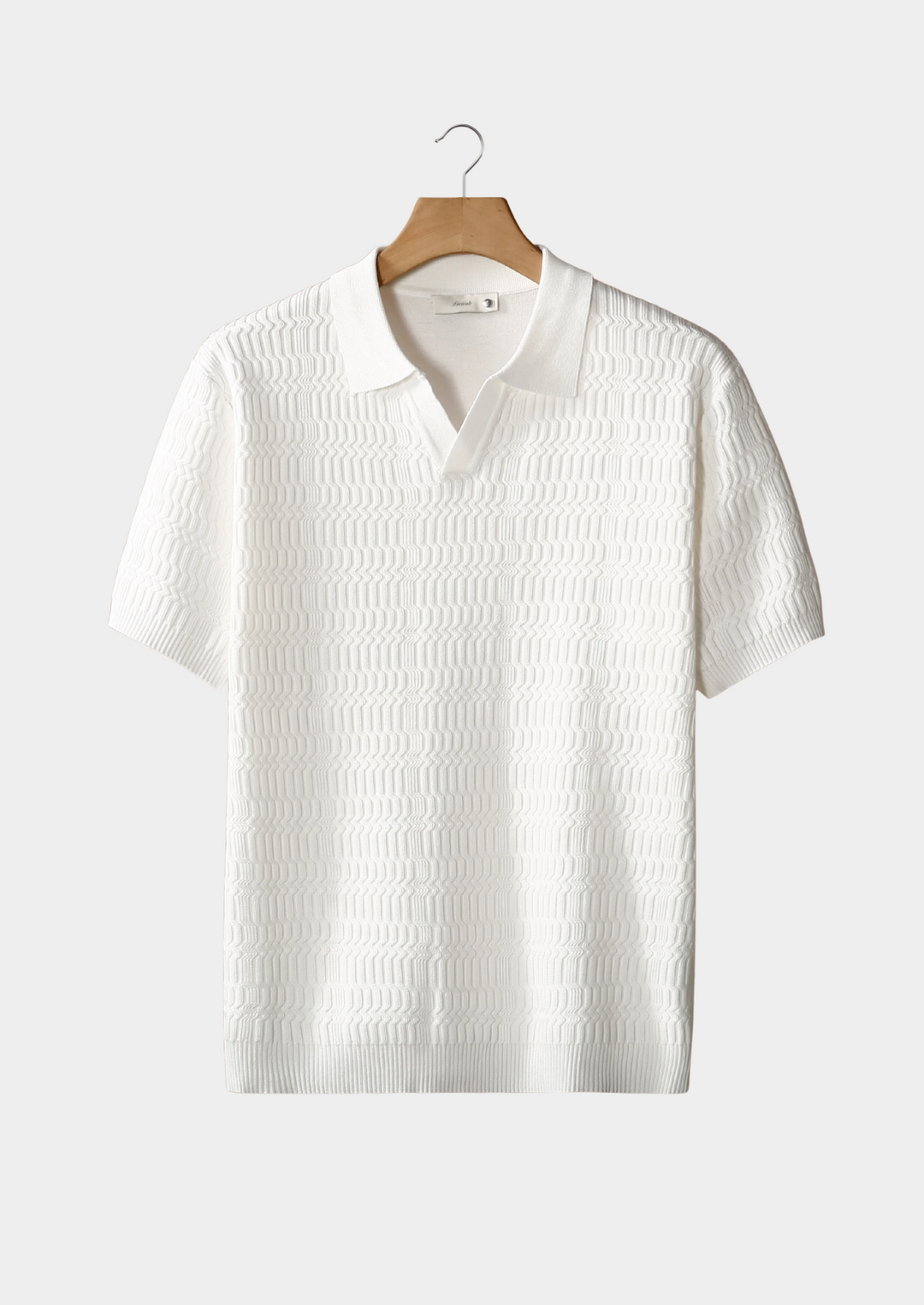 White Patterned Knit Buttonless Polo