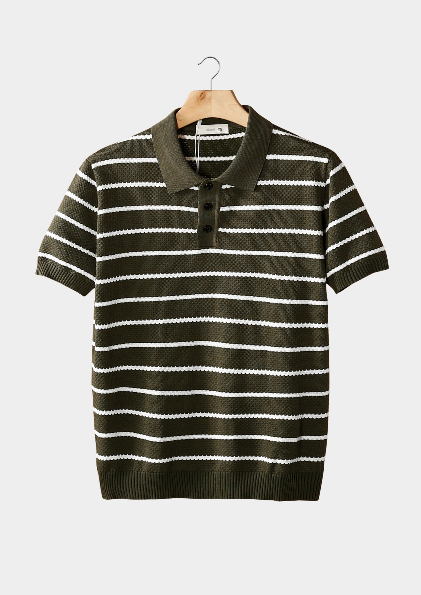 Olive Striped Textured Button Polo