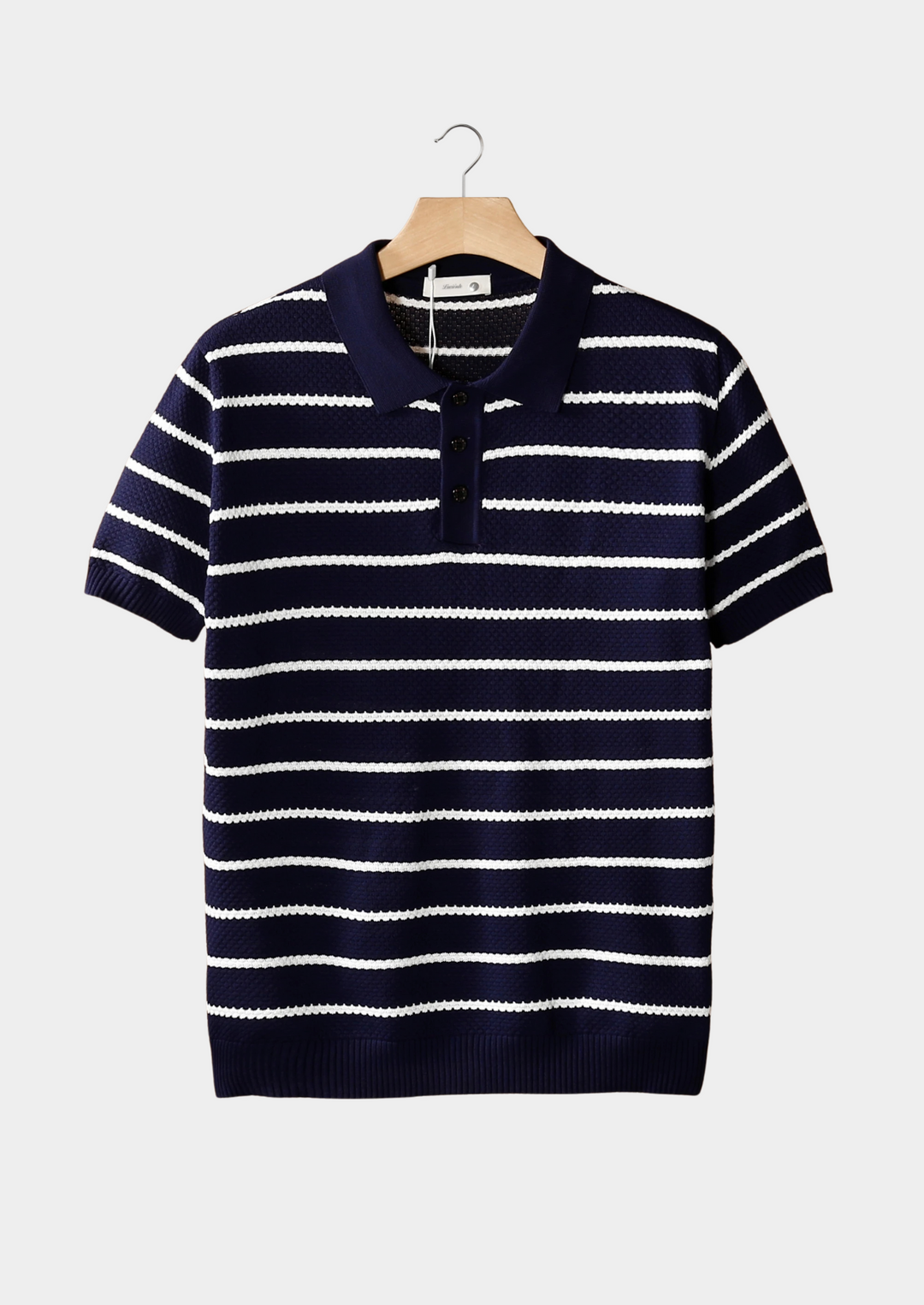Navy Striped Textured Button Polo