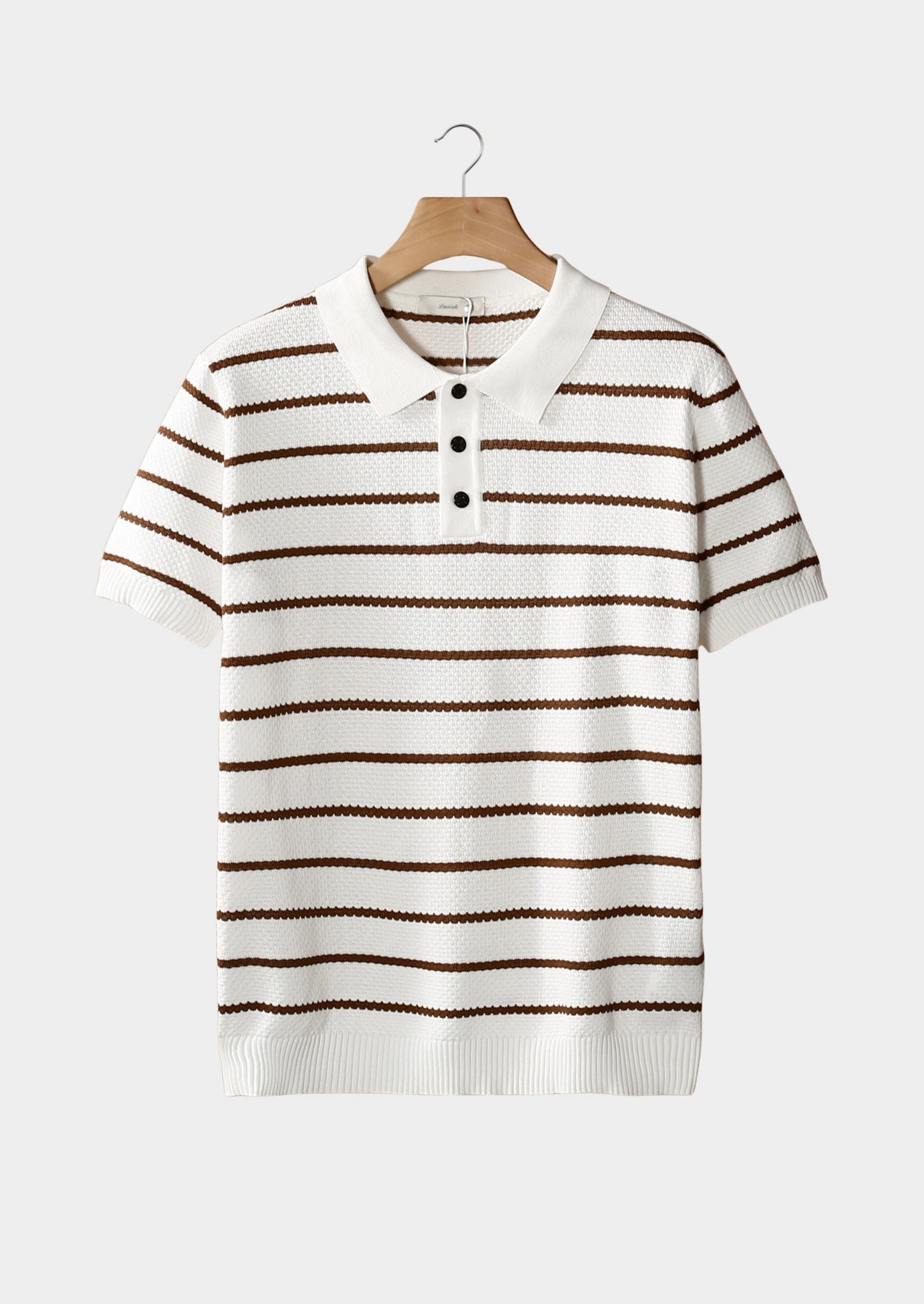 White Striped Textured Button Polo