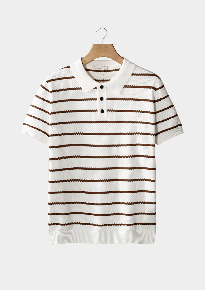 White Striped Textured Button Polo
