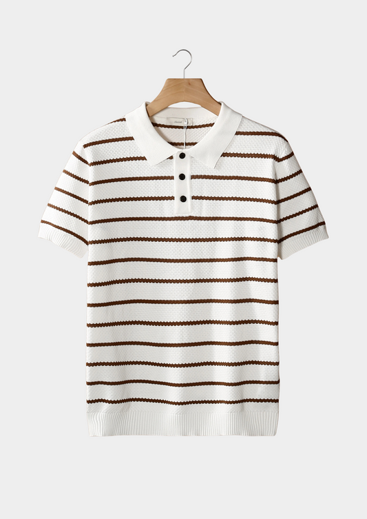 White Striped Textured Button Polo