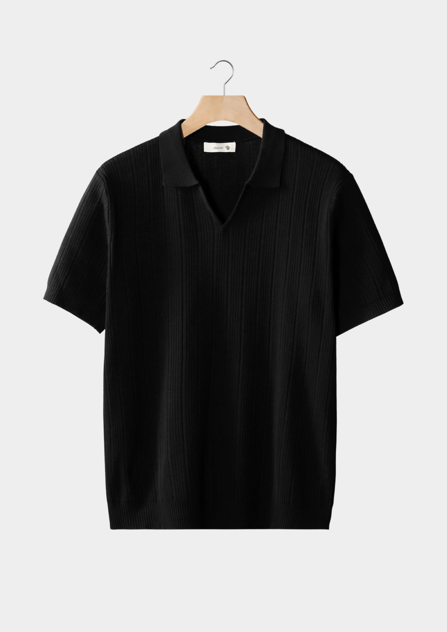 Black Open Collar Ribbed Polo