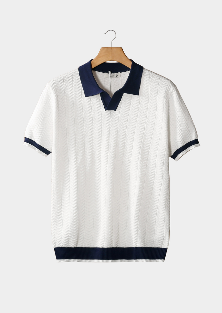 White Contrast Textured Polo