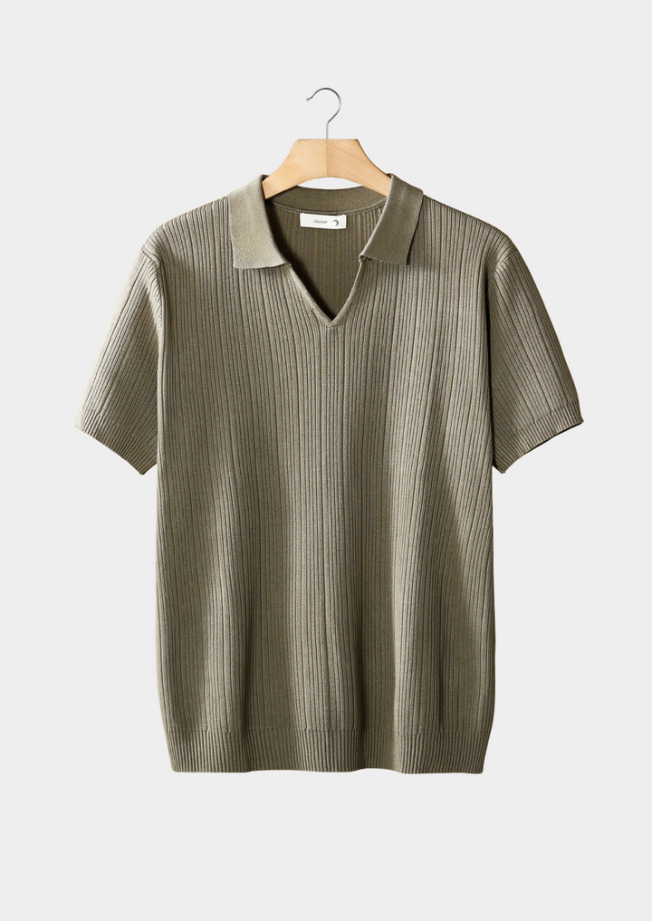 Taupe Open Collar Ribbed Polo