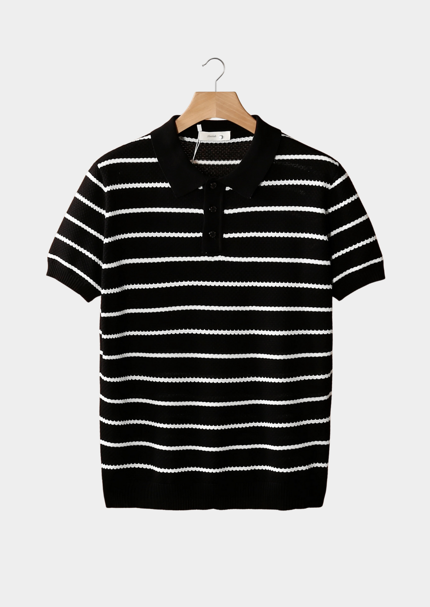 Black Striped Textured Button Polo
