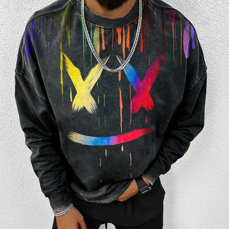 Retro Style Smiley Print Casual Oversized  Sweatshirt - DUVAL