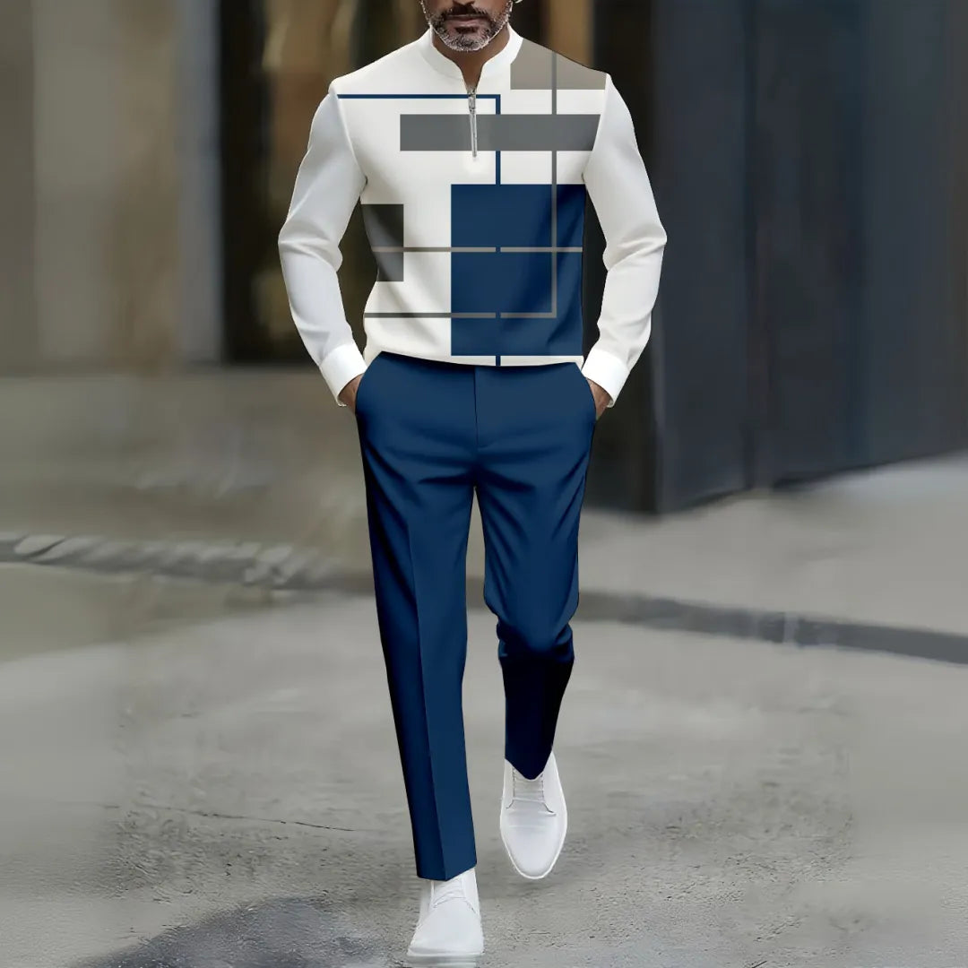Quarter Zip Sweater & Trousers Two-Piece Set - DUVAL