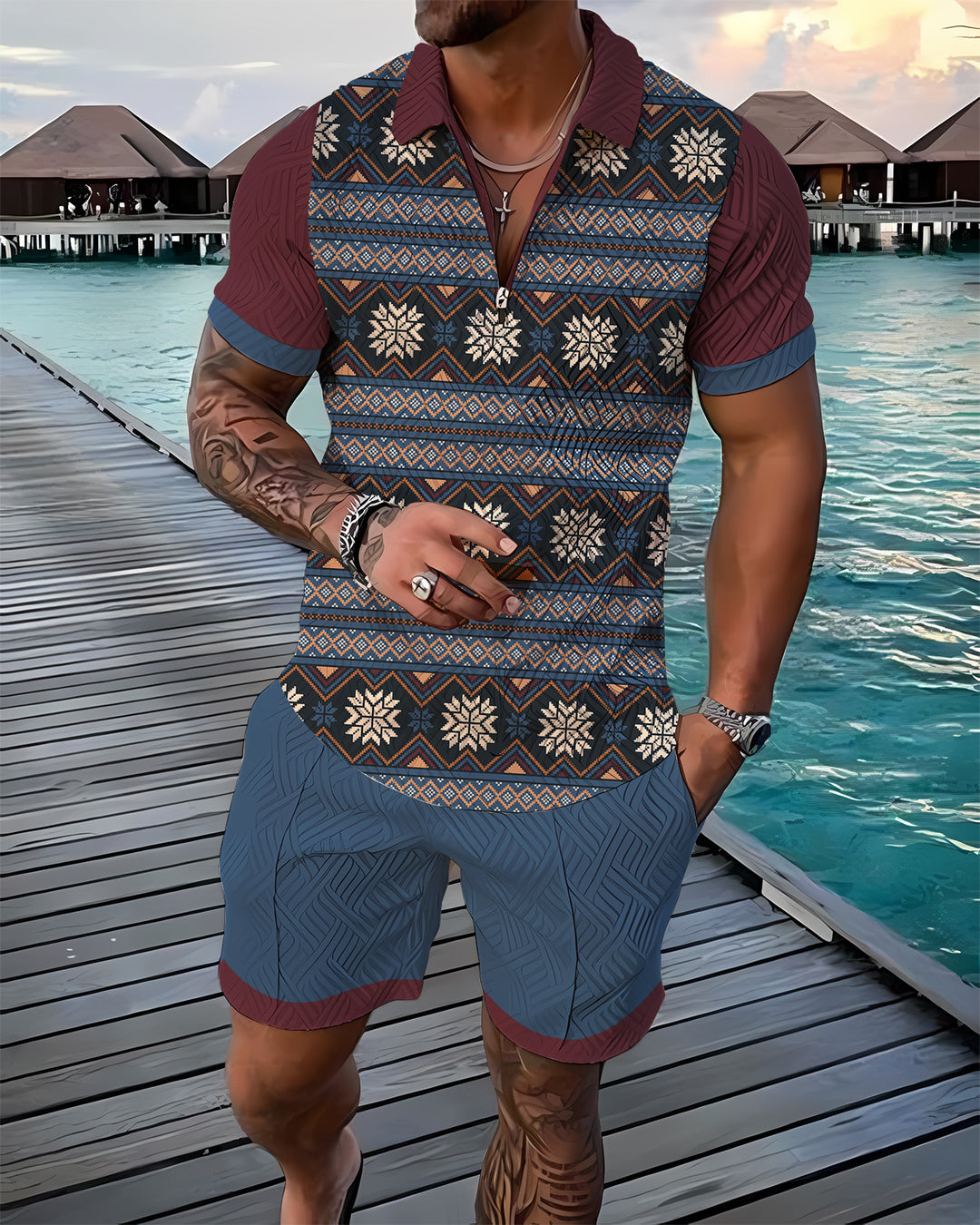 Celestial Silk Polo Shirt And Shorts Co-Ord - DUVAL