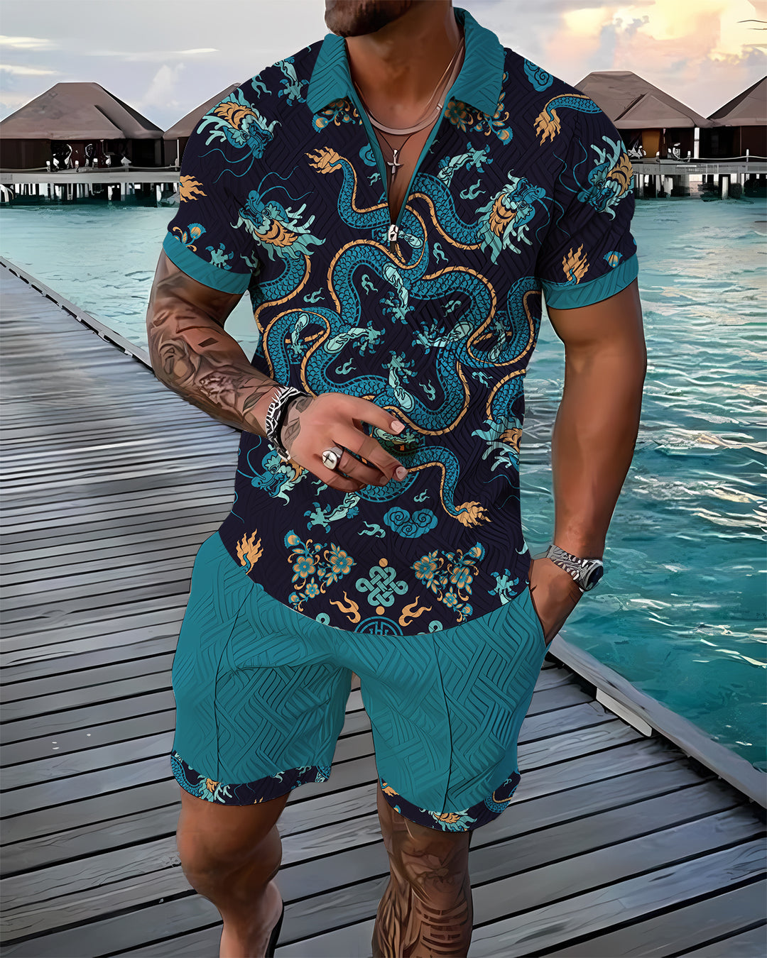 Radiant Reef Polo Shirt And Shorts Co-Ord - DUVAL