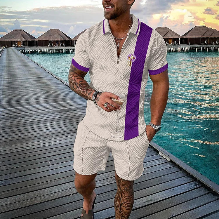 Purple Cross Polo Shirt And Shorts Co-Ord - DUVAL
