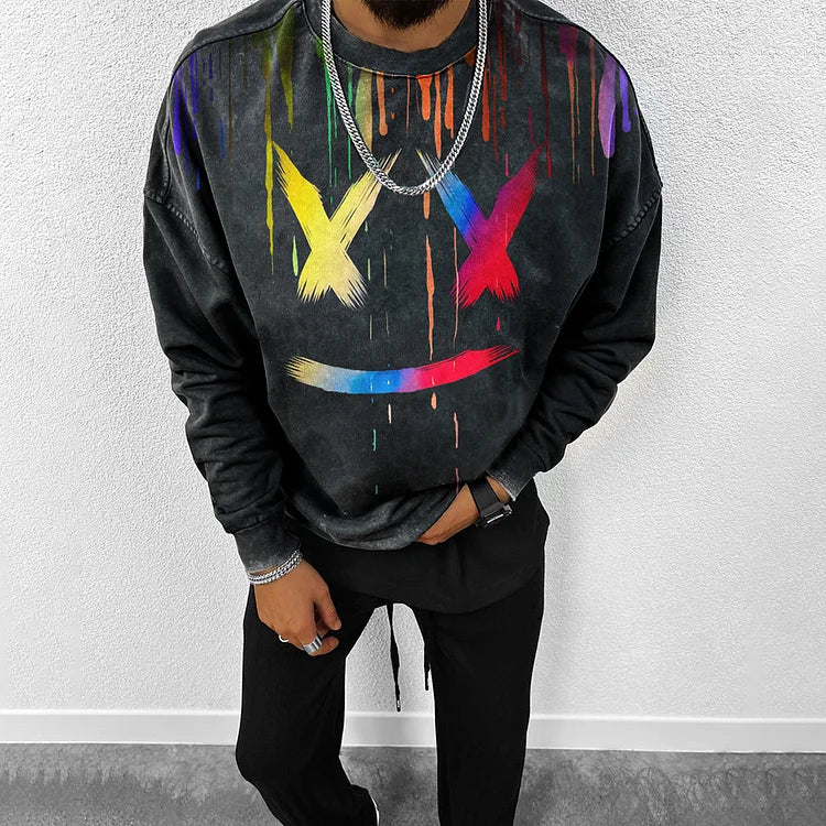Retro Style Smiley Print Casual Oversized  Sweatshirt - DUVAL