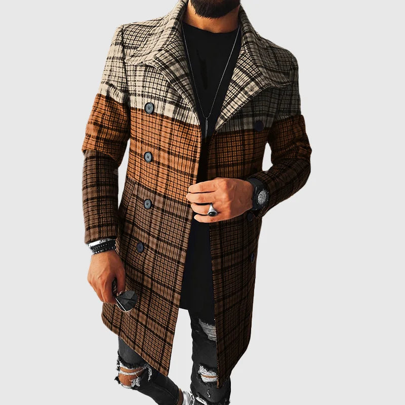 Color Block Check Coat