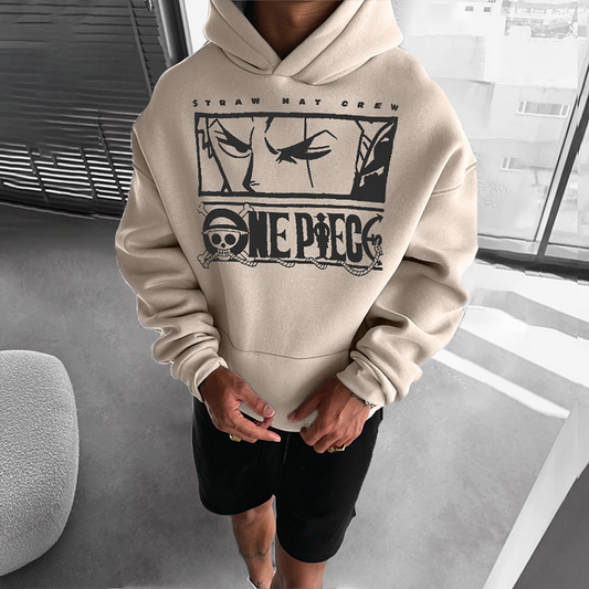 Oversized "One Piece" Graphic Print Hooded
