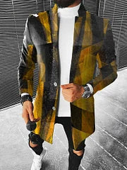 Black And Yellow Graffiti Geometric Print Coat - DUVAL