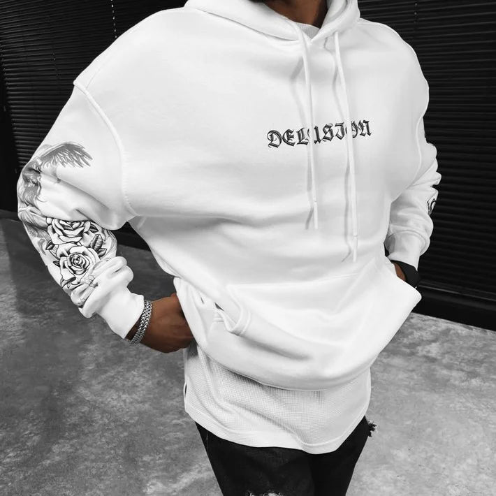 Delusion Printed Hooded Oversized Sweatshirt - DUVAL