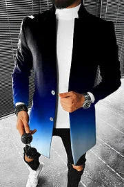Stylish Blue And Black Gradient Print Coat - DUVAL