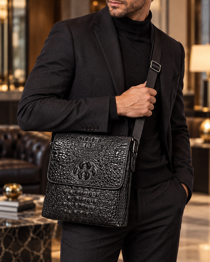 The Zurich 28 — Crocodile Crossbody Bag | Black
