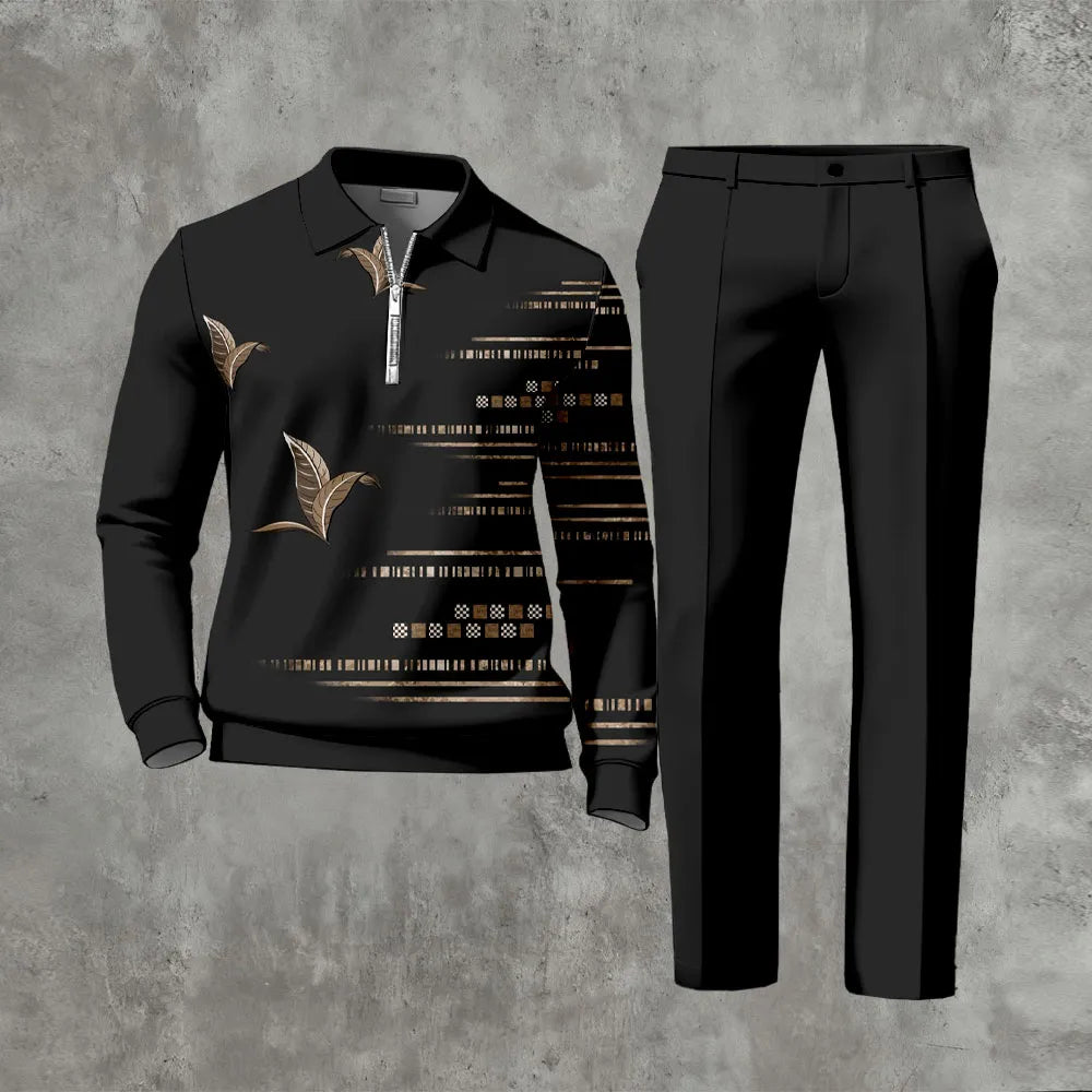 Long Sleeved Casual Quarter Zip Two-Piece Set - DUVAL