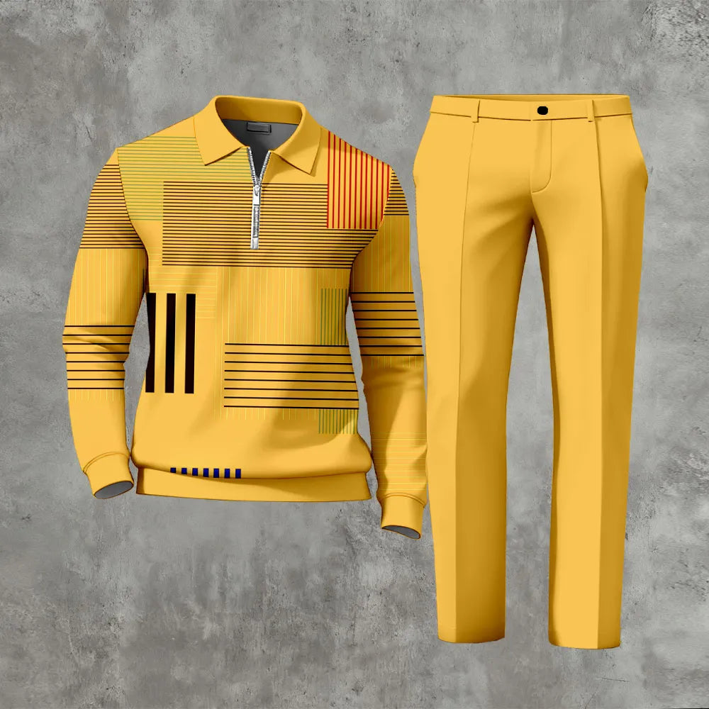 Long Sleeved Casual Quarter Zip Two-Piece Set - DUVAL