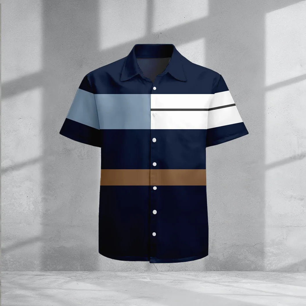 Geometric Polo Button Print Short-Sleeve Shirt - DUVAL