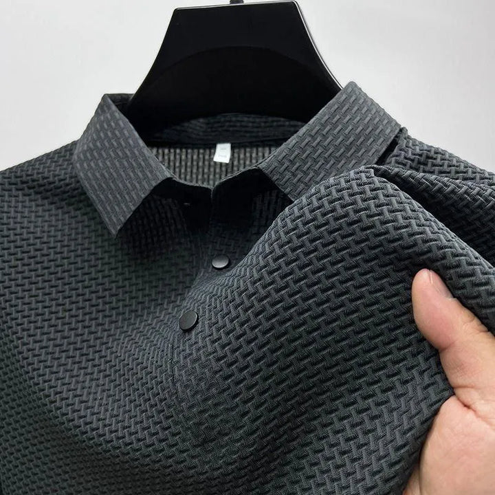 Breathable Button Short Sleeve Solid Polo Shirt - DUVAL