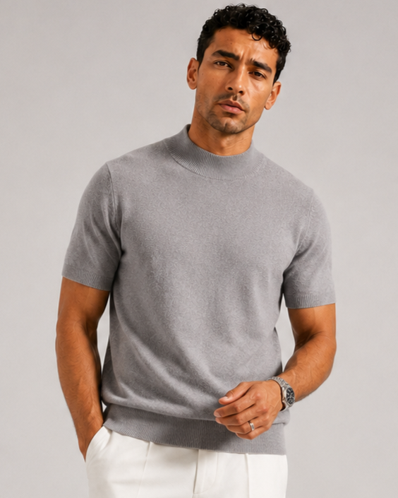 Premium Cashmere Mock Neck T-Shirt