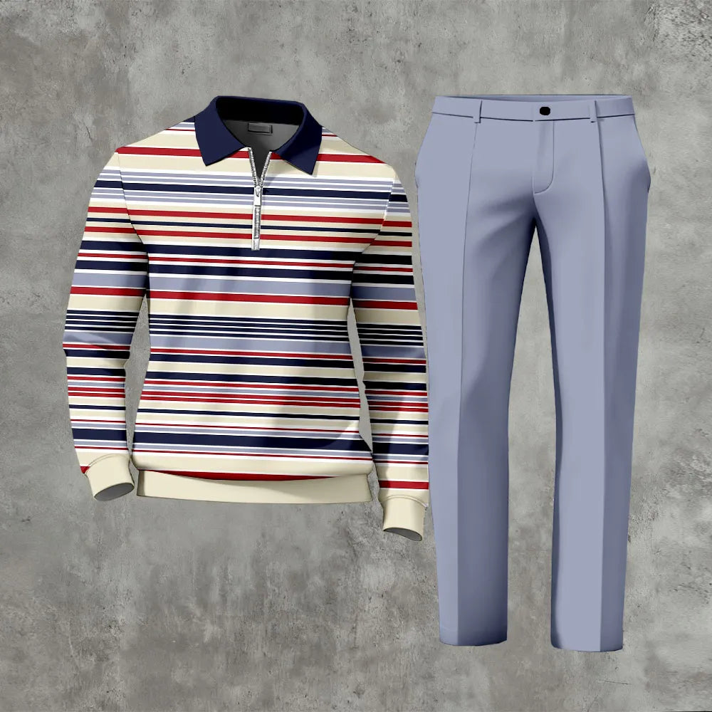 Long Sleeved Casual Quarter Zip Two-Piece Set - DUVAL