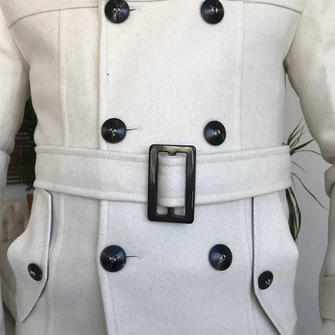 Classic White British Style Short Trench Coat