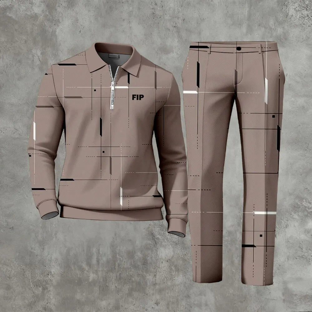 Long Sleeved Casual Quarter Zip Two-Piece Set - DUVAL