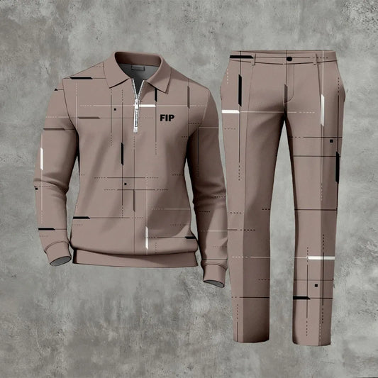 Long Sleeved Casual Quarter Zip Two-Piece Set