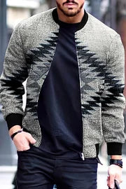 Trendy Gray Ethnic Print Casual Jacket - DUVAL