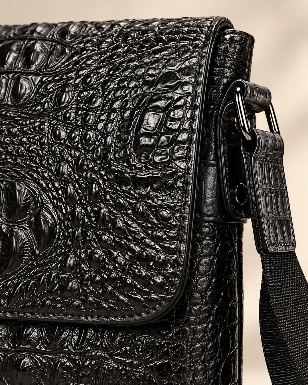 The Zurich 28 — Crocodile Crossbody Bag | Black
