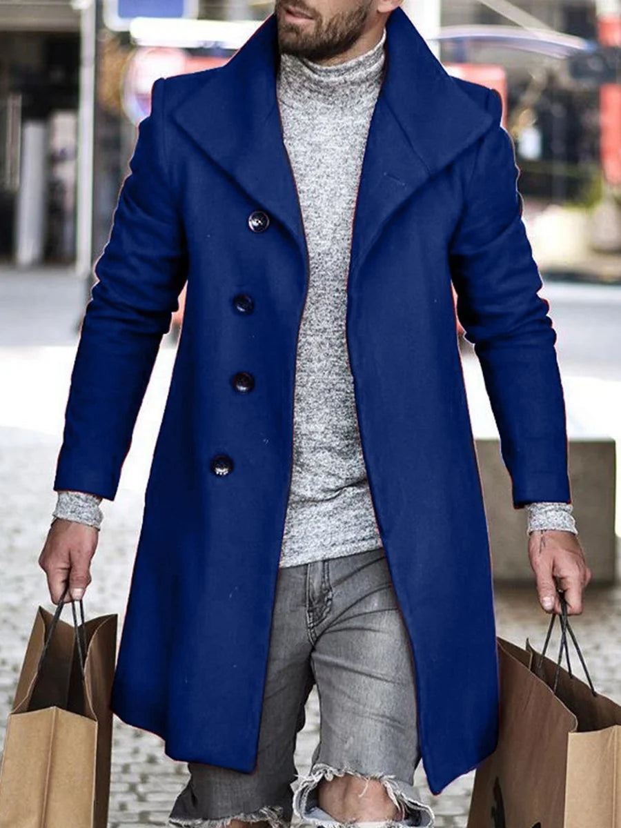 Breasted Lapel Winter Woolen Coat - DUVAL