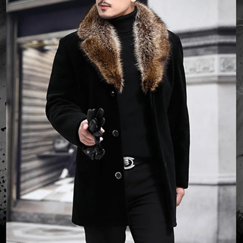 Fur Collar Single Breasted Mid Length Coat - DUVAL