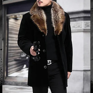 Fur Collar Single Breasted Mid Length Coat - DUVAL