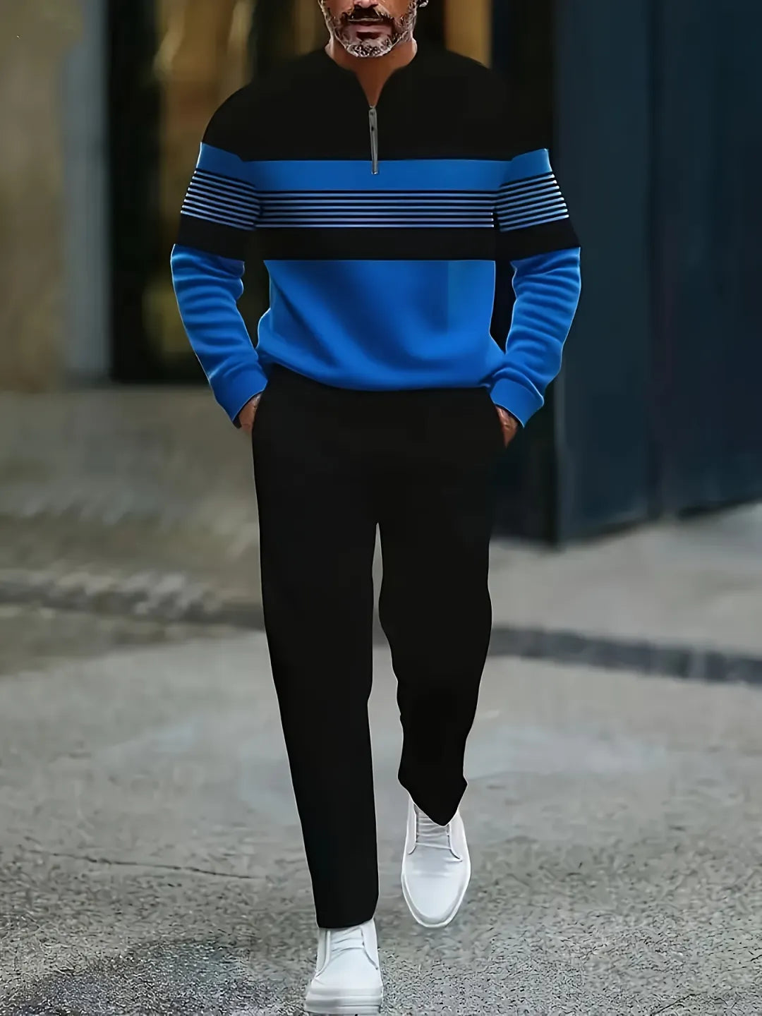 Quarter Zip Sweater & Trousers Two-Piece Set - DUVAL