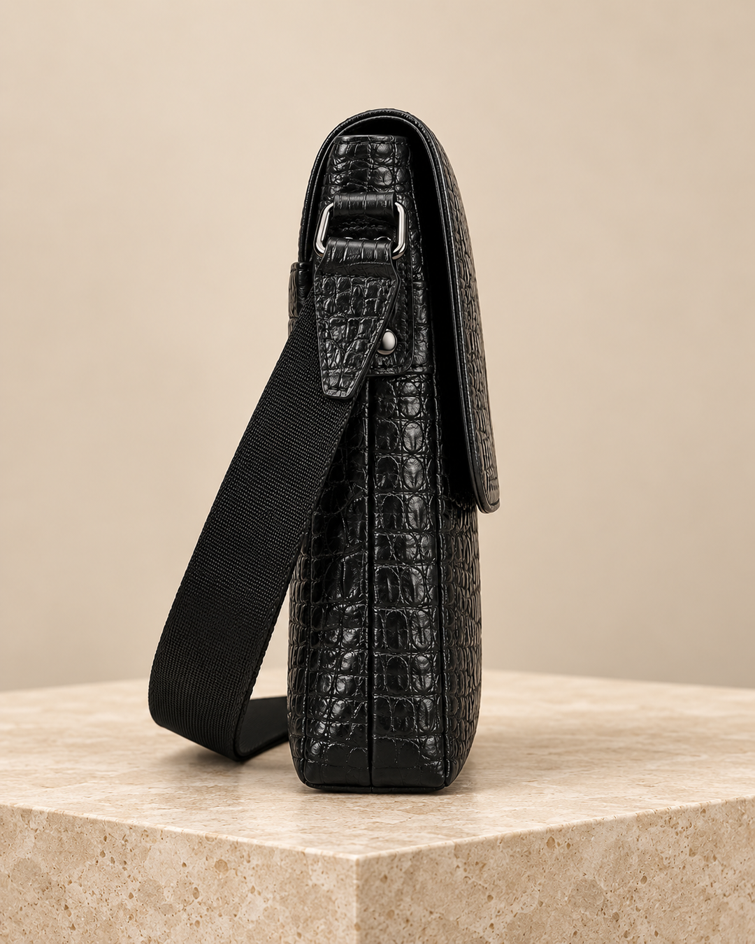 The Zurich 28 — Crocodile Crossbody Bag | Black