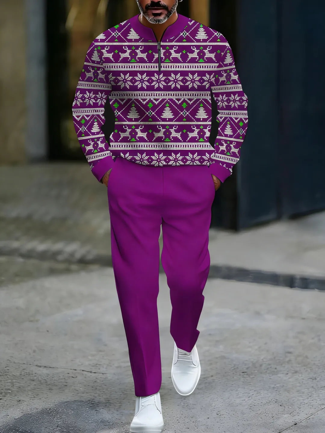 Quarter Zip Sweater & Trousers Two-Piece Set - DUVAL