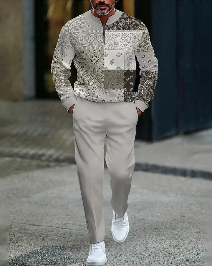 Quarter Zip Sweater & Trousers Two-Piece Set - DUVAL