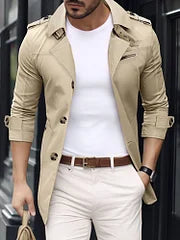British Style Solid Color Buttoned  Windbreaker Long Sleeve Jacket - DUVAL