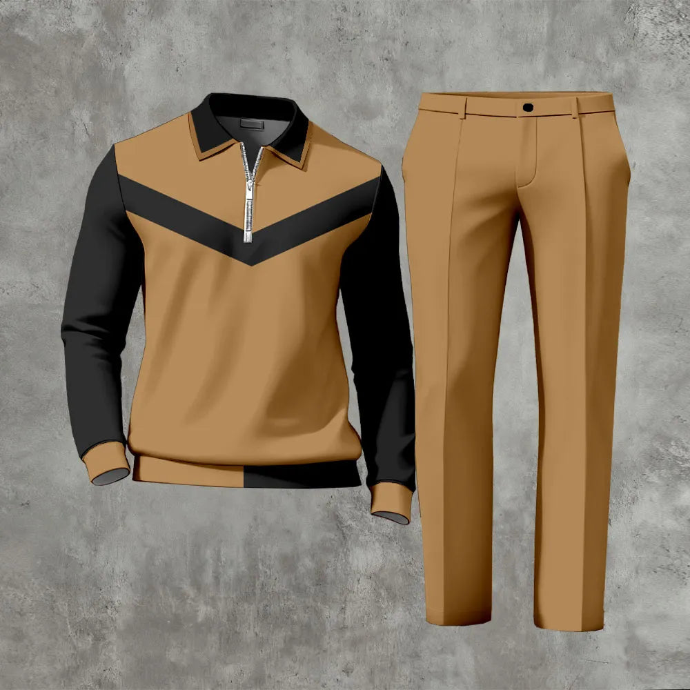Long Sleeved Casual Quarter Zip Two-Piece Set - DUVAL